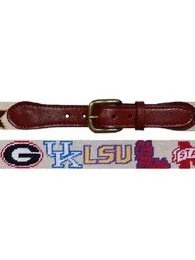 Smathers & Branson Old SEC Collegiate Needlepoint Leather Trim Belt